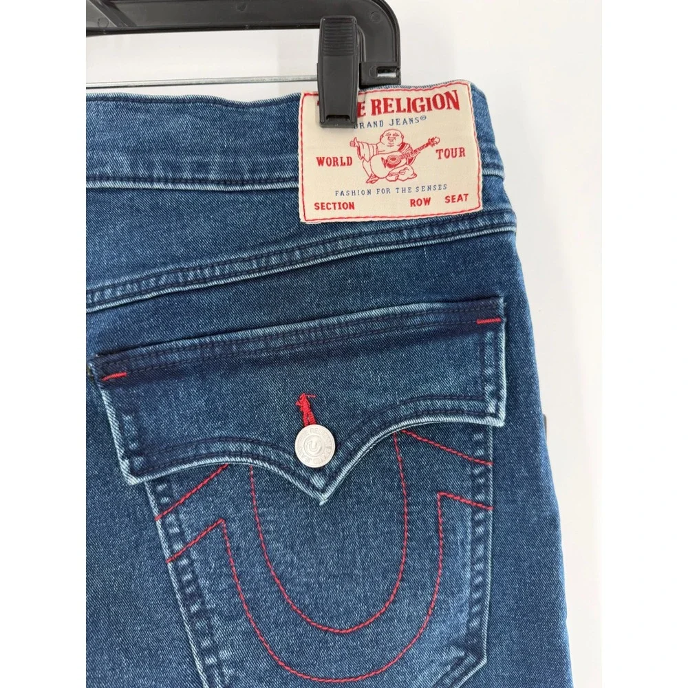 True Religion Ricky SN Flap Straight Jeans Dark Shivering Wash Red Stitch 36
